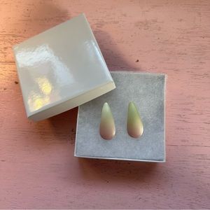 Petal/teardrop shaped pink green ombré earrings